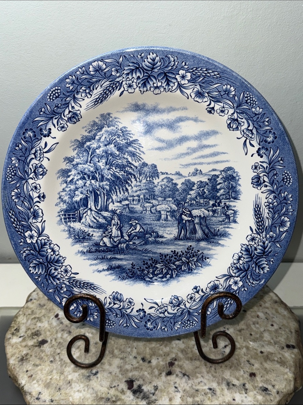 Churchill Currier & Ives "Harvest" Plates, Heritage Mint Collector Blue Set of 4